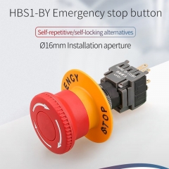 16mm HBS1-BY tampa de cogumelo vermelho interruptor de botão de parada de emergência