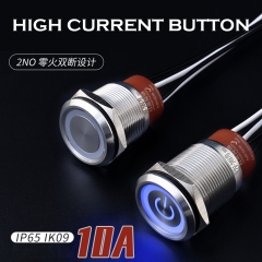 10a alta corrente de 22mm anel led botão de interruptor de pressão com fio